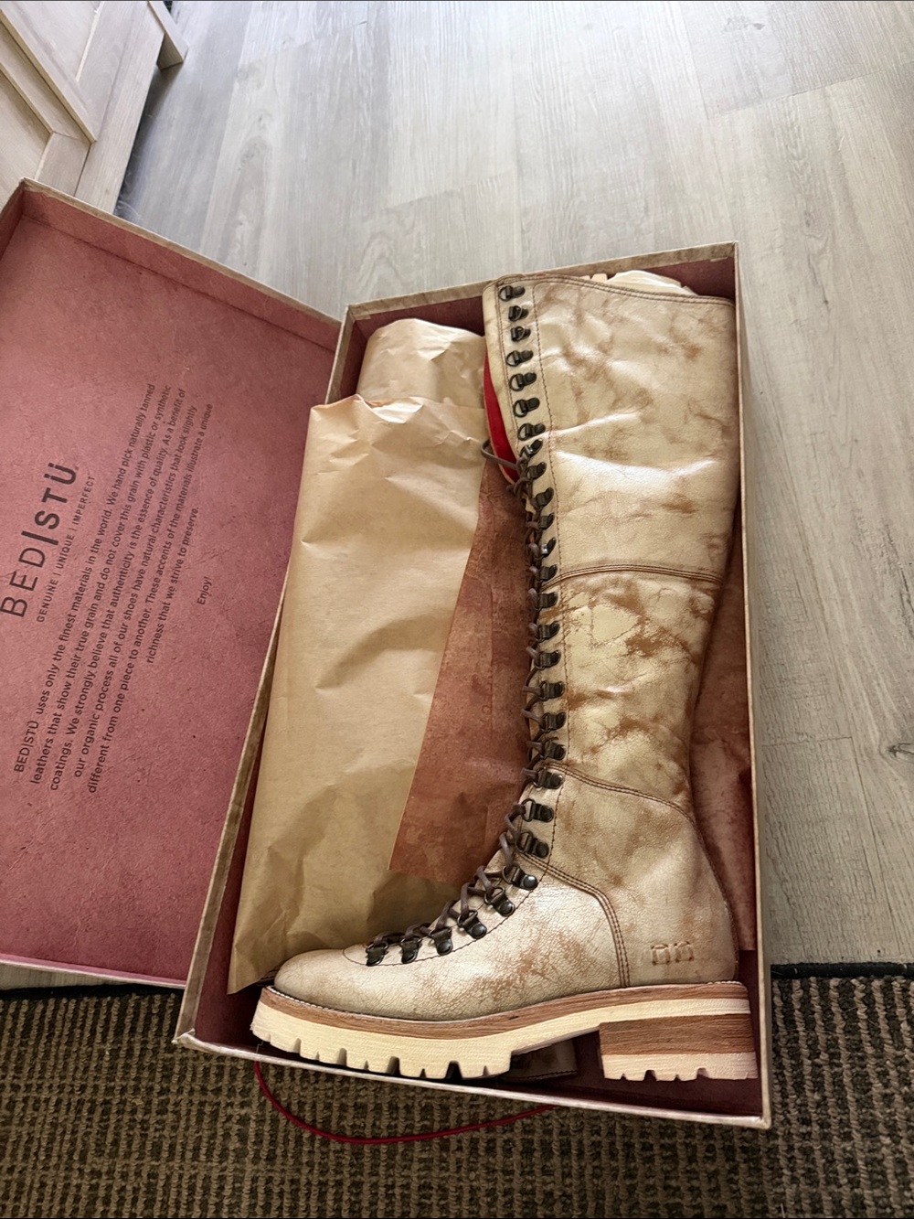 NIB BED STU LUSTROUS NECTAR LUX Lace Up Boots Tall Boots